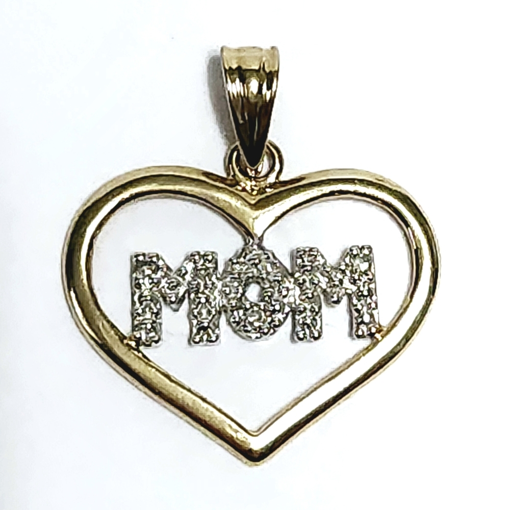 10K Diamond MOM Gold Heart Pendant - Picture 6 of 7